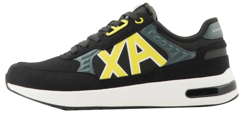 Armani Exchange Black Contrast Trainers, Black Grey Yellow, 8.5 UK