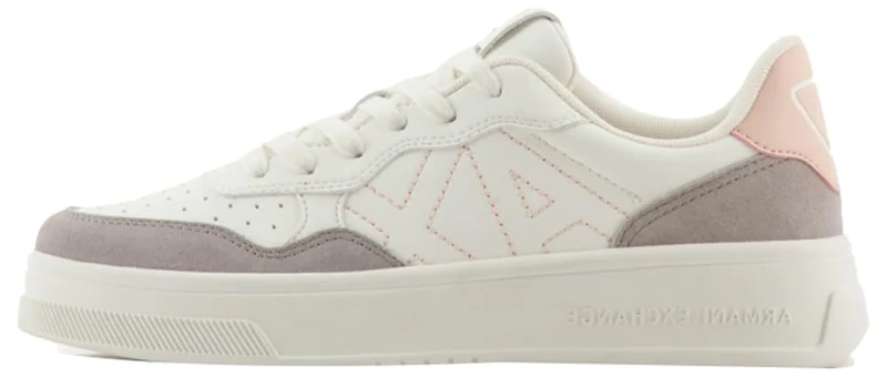 Armani Exchange Women's Seattle, Suede Details, Embroidered Logo Trainers, Off White Taupe Rose, 4 UK