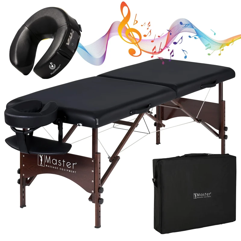 Master Massage 71cm Argo Bluetooth Standard Music Face Cushion Professional Lightweight Portable Massage Table Therapy Table Foldable Massage Couch Lash Bed Package SPA Salon Facial Beauty Bed, Black