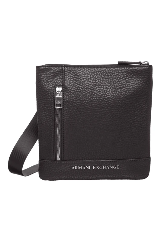 Armani Exchange Men's Pebble Armani Crossbody Flat, Black, black, One Size