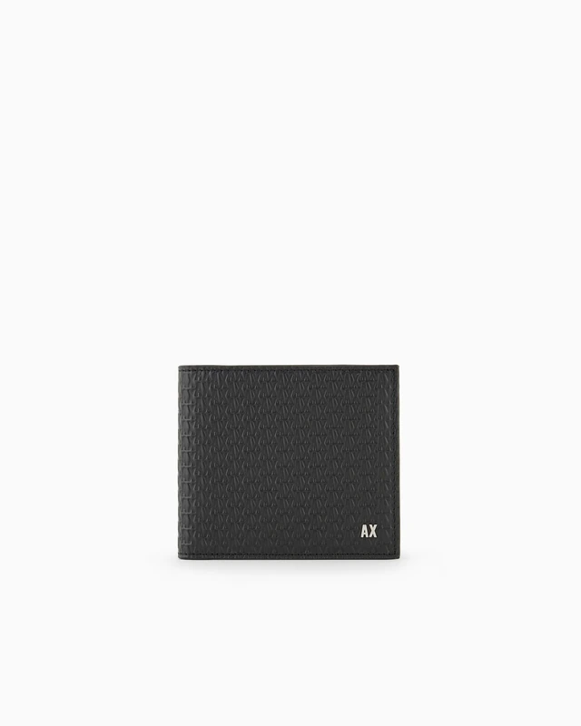 Armani Exchange Men's Elba, Essential, Mini Metal Logo Bi-Fold Wallet, Black, Standard Size, Casual
