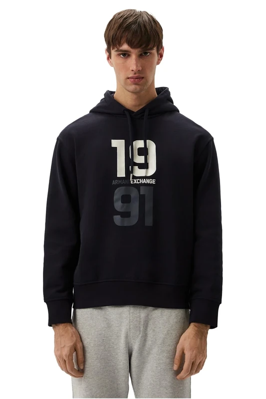 Armani Exchange Men's 1991 Big Logo Hoodie Hooded Sweatshirt (Pack of 1), 1583 Deep Navy, L
