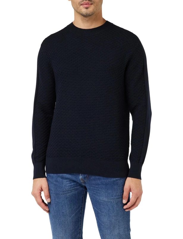 Armani Exchange Men's Round Neck, Cuffed Sleeves, Pullover Sweater, Blue, S, deep Navy, S