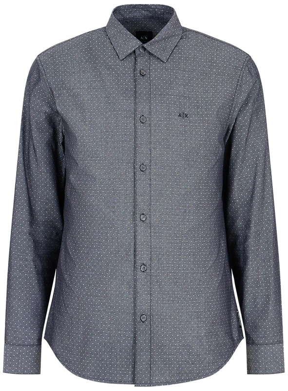 Armani Exchange Men's Long Sleeve Micro Dots Button Down Shirt. Regular Fit. Navy White DOTS, M, Black White Dots, M - Image 1