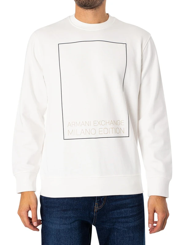 Armani Exchange Men's Milano Edition Pullover Crew Neck Sweatshirt Off White, XXL, off white, XXL