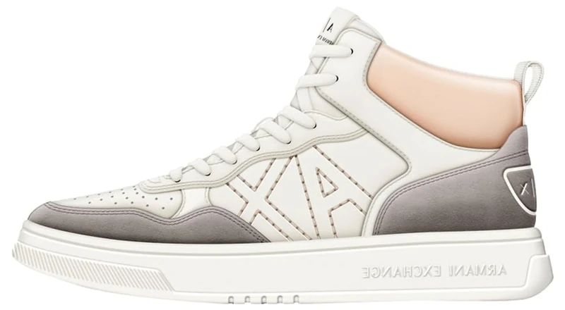 Armani Exchange Women's Seattle, Suede Details, Embroidered Logo, high top Sneaker, Off White Rose Taupe, 5 UK