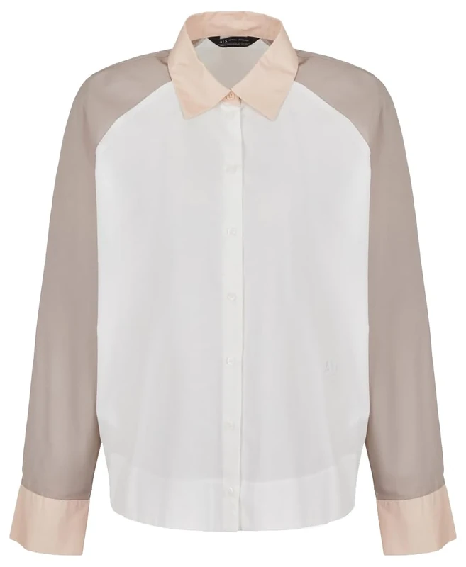 Armani Exchange Women's Sustainable, Color Block, Mini Side Logo Button Down Shirt,Multicolor,M, Sunrise, Journal, Off White, M