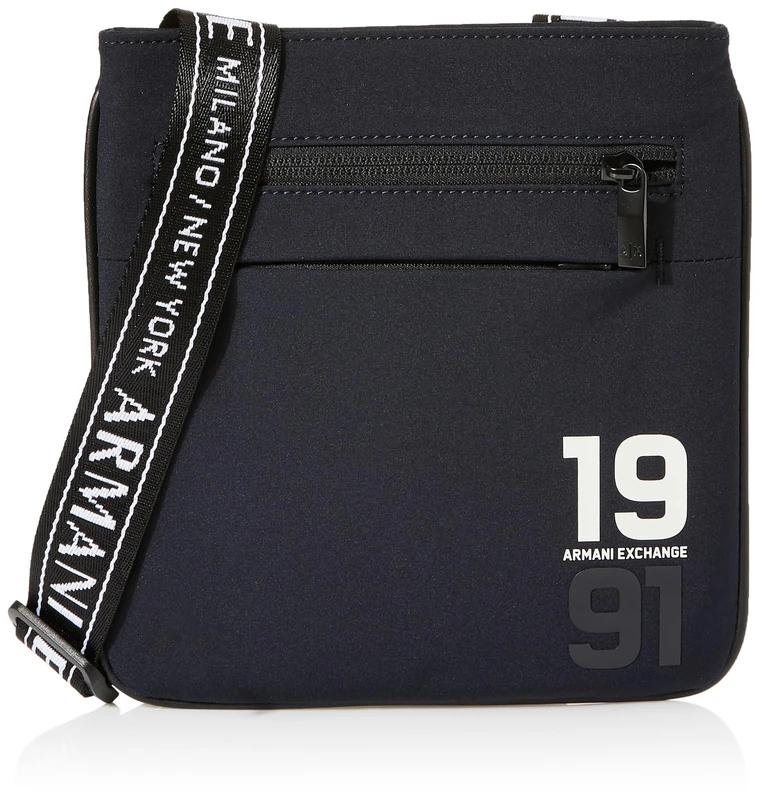 Armani Exchange Men's Ninety-one Front Logo Flat Crossbody, navy blue, One size