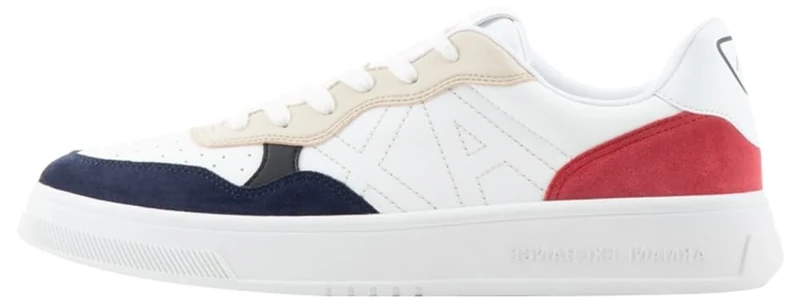 Armani Exchange Men's Seattle, Suede Details, Embroidered Logo Sneaker, Op White Sky Red, 9.5 UK