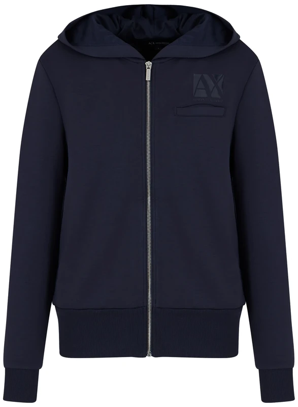 Armani Exchange Women's Tone on Tone Logo Patch, Zipped, Sweatshirt, Blue, L, Blueberry, L