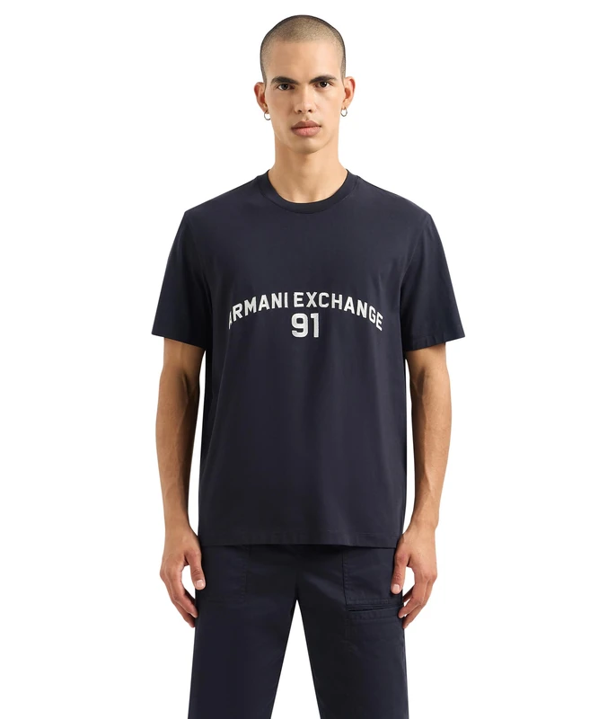 Armani Exchange Men's Big Embroidered Logo Regular Fit T-Shirt, Navy, M - Image 1