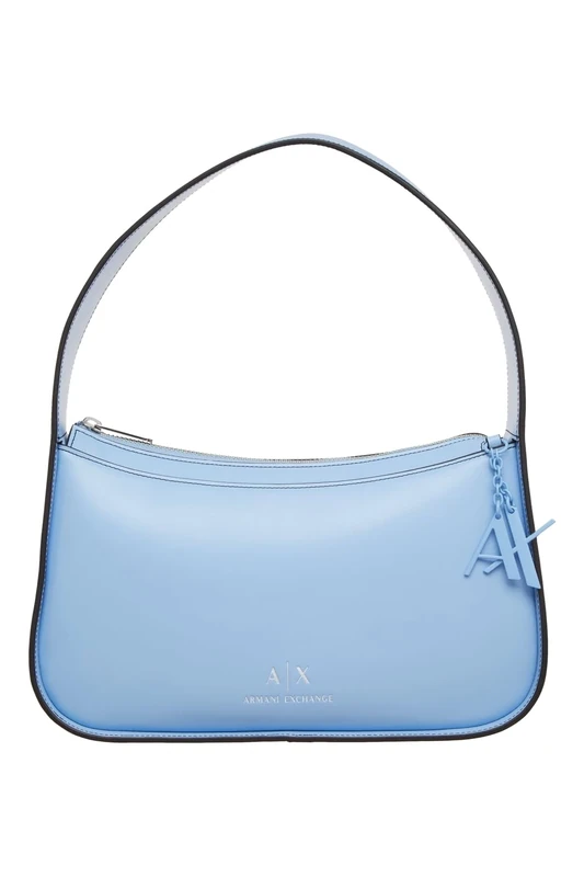 Armani Exchange Women's Elysees, Logo Chain, Zipped Shoulder Bag, Blue River, Blue River, One Size