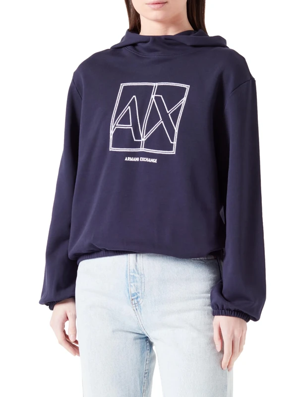 Armani Exchange Women's Sustainable Diagonal French Terry Hooded Sweatshirt, Blueberry, M