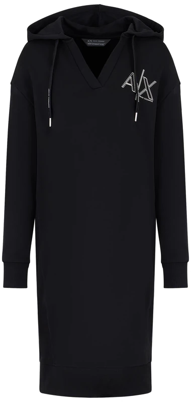 Armani Exchange Women's Sustainable, Cuffed Sleeves, V-Neck Casual Dress, Black, M