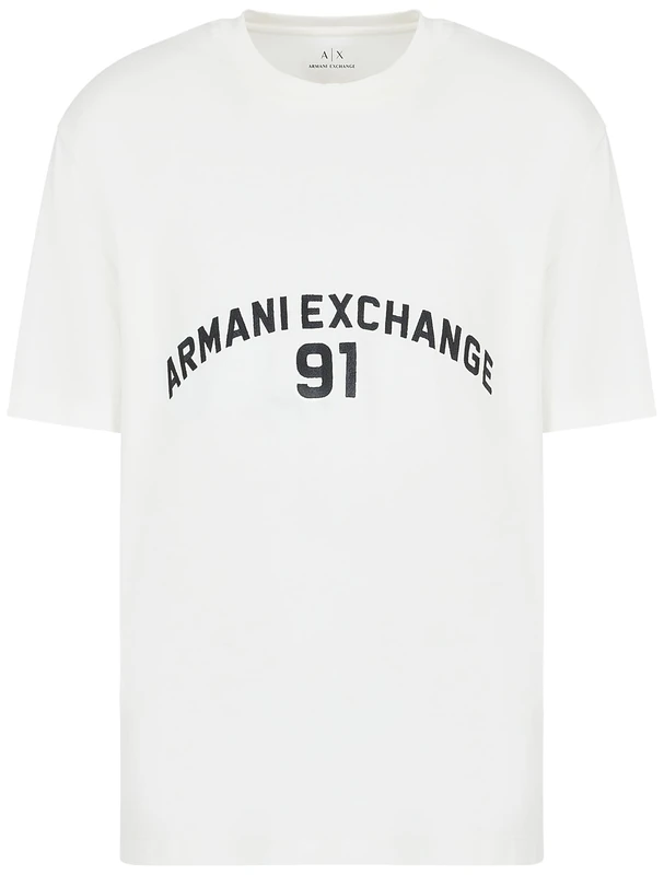 Armani Exchange Men's Big Embroidered Logo, Regular Fit T-Shirt, Off White, XL, Off White, XL - Image 1