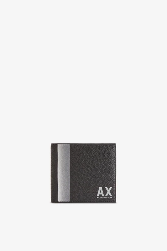 Armani Exchange Men's Long Island, Side Band Bi-Fold Wallet, Black, Black, One Size