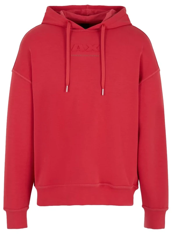 Armani Exchange Men's Modal Cotton Debossed Logo Pullover Hoodie Hooded Sweatshirt, American Beauty, S