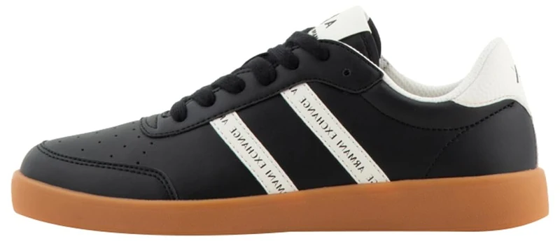 Armani Exchange Women's Berlin Double Band Logo Trainers, Black Off White, 5 UK