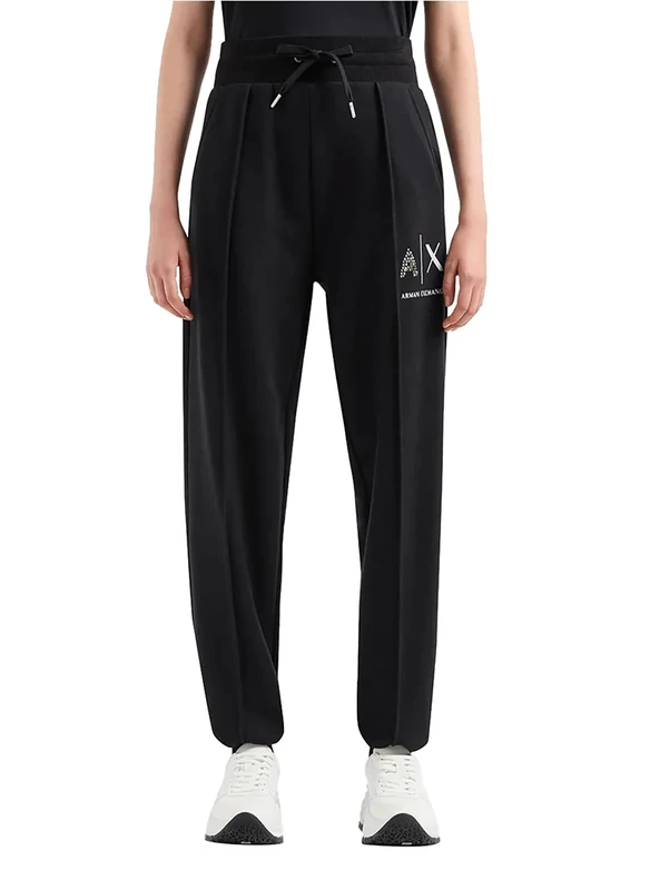 Armani Exchange Women's Route 66, Shiny Logo Sweatpants, Black, M