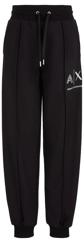 Armani Exchange Women's Route 66, Shiny Logo Sweatpants, Black, XL