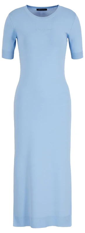 Armani Exchange Women's Signature Logo On Chest, Round Neck, Knitted Sustainablefabric Special Occasion Dress, River Blue, L