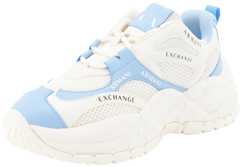 Armani Exchange Women's Vedder, Microsuede Clean Essential Look Sneaker, Off White Blue, 6 UK