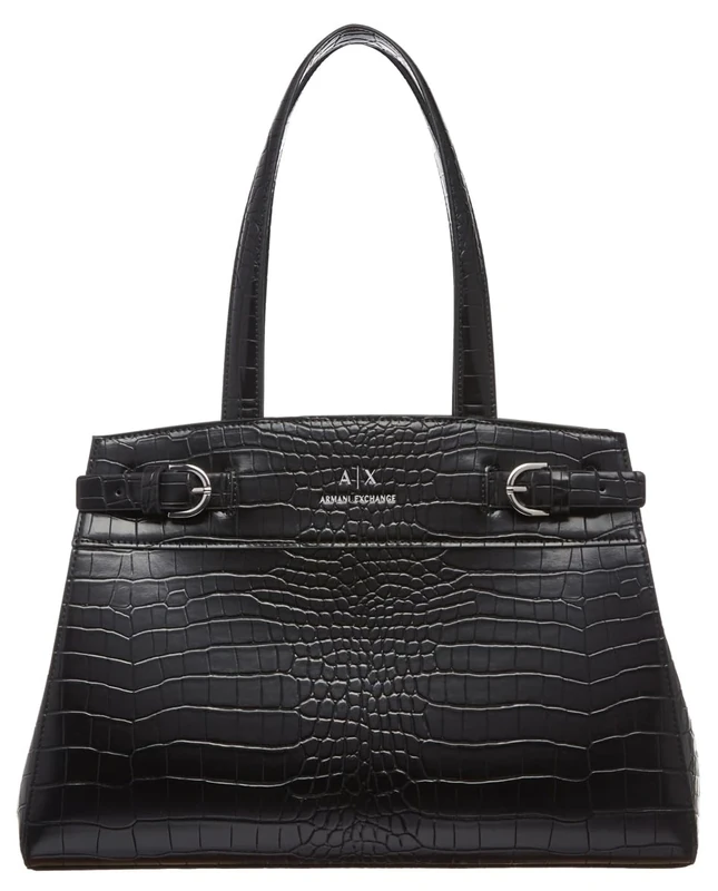 Armani Exchange Women's Milano 91, Sustainable, Double Buckle Tote L, Black, black, One Size