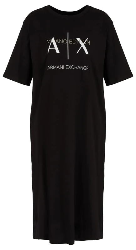 Armani Exchange Women's Sustainable, Long T-Dress, Round Neck, Black, S, Black, S