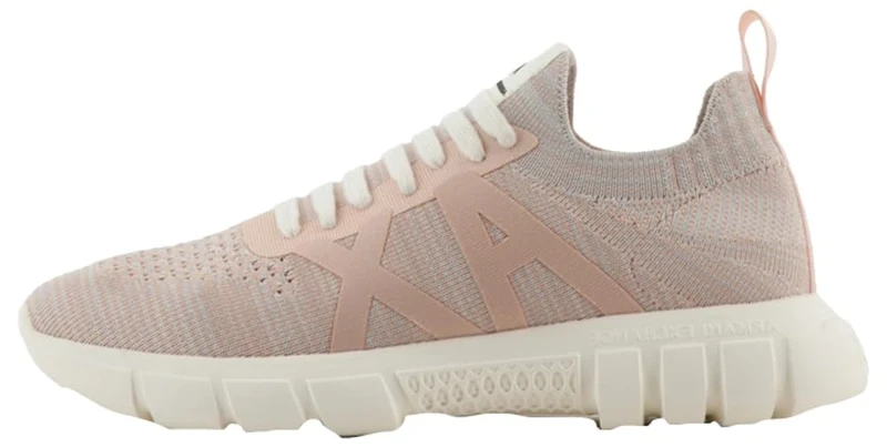 Armani Exchange Women's Harlem, Knit Fabric, Side Logo Sneaker, Rose Grey Off White, 7.5 UK