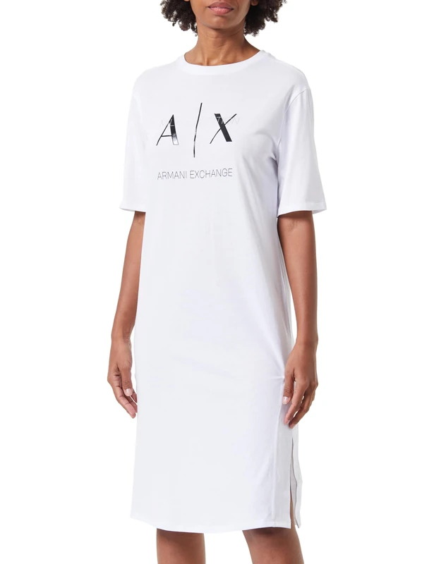 Armani Exchange Women's Organic Fabric, Logo T Casual Dress, Op. White, XS