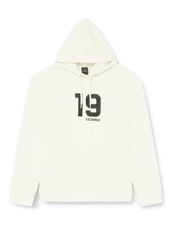 Armani Exchange Men's 1991 Big Logo Hoodie Hooded Sweatshirt, Off White, XS