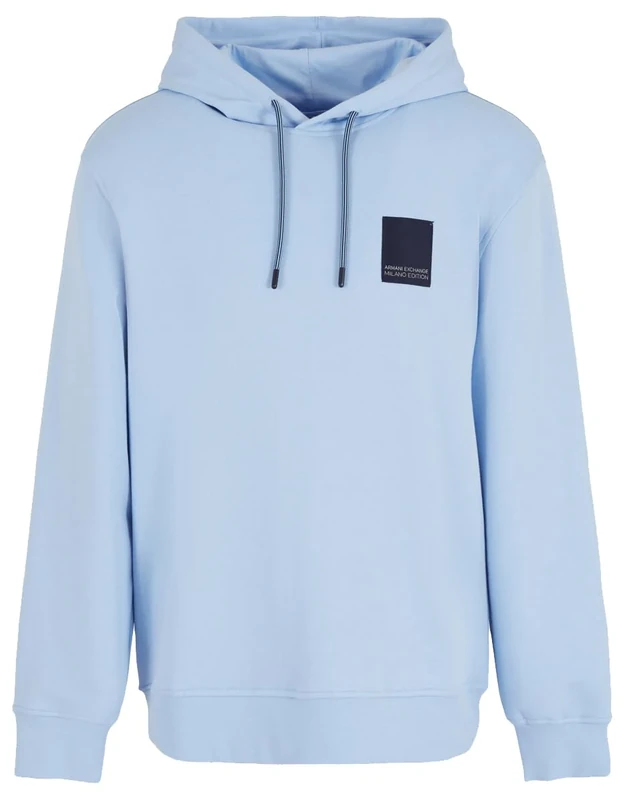 Armani Exchange Men's Milano Edition Full Zip Hoodie with Logo Patch Placid Blue, S, Placid Blue, S