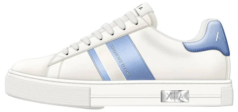 Armani Exchange Women's Mina Cup Sole, Back Tab Metal Logo Detail On Side Sneaker, Off White Blue, 2 UK
