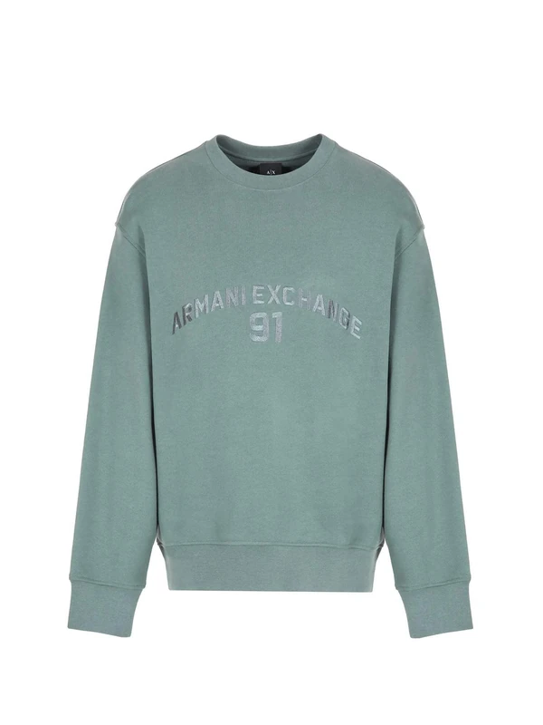 Armani Exchange Men's 91 Logo, Crew Neck, Wrist Cuffs, Sweatshirt, Green, S, Balsam Green, S