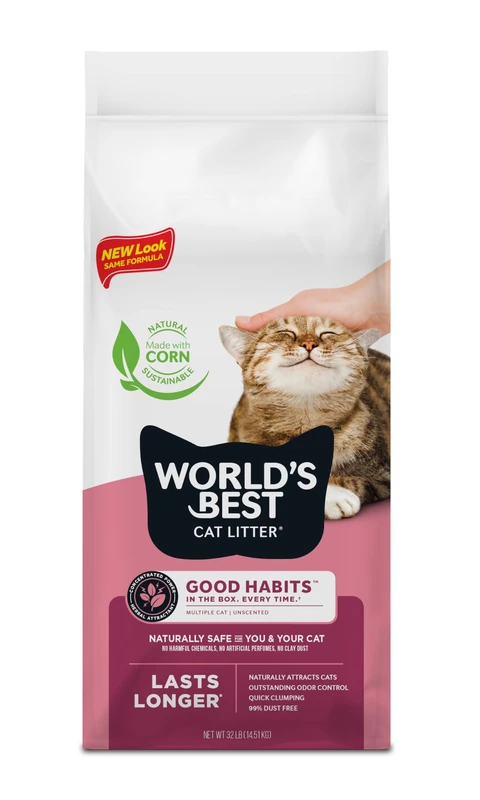 WORLD'S BEST CAT LITTER Good Habits Cat Attract Litter | Natural Plant-Based Attractant | Flushable Corn Litter | Unscented Odor Control | Low Tracking & Lightweight | 32lb Bag | 2+ Months Supply*