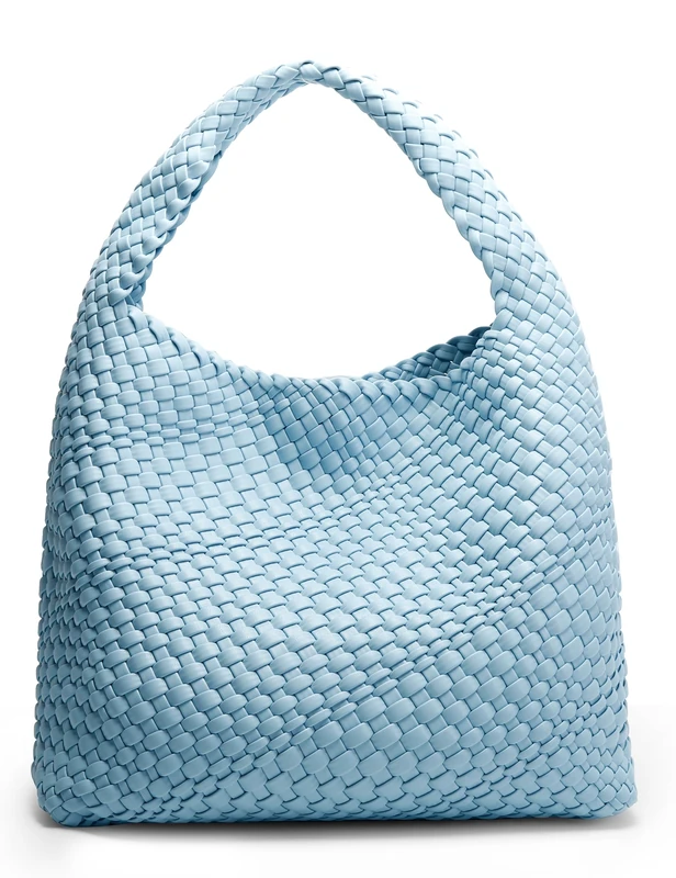 Queenoris Fashion Woven Purse for Women Top-handle Shoulder Bag Soft Summer Hobo Tote Bag, Sky Blue
