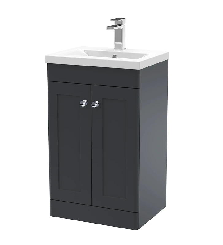 nuie Floor Standing 2 Door Unit & Mid-Edge Ceramic Basin, 500mm, Soft Black