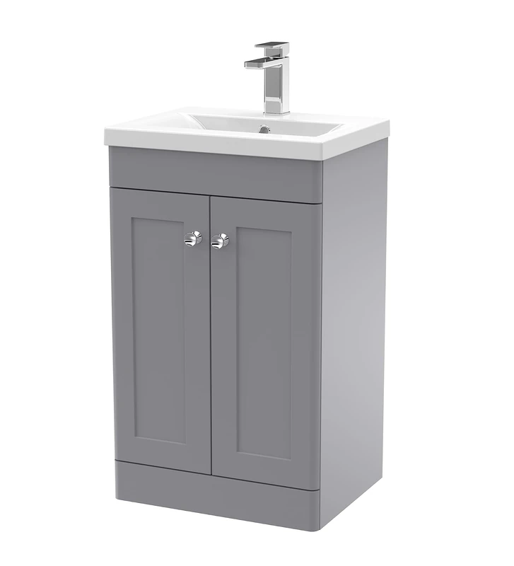 nuie CLC223D Classique Floor Standing 2 Door Unit & Mid-Edge Ceramic Basin, 500mm, Satin Grey