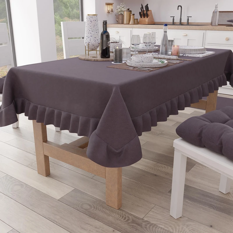PETTI Artigiani Italiani - Ruffle Tablecloth, Rectangular Kitchen Tablecloth with Valance, Plain Cotton Tablecloth, X12 Seater (140 x 240 cm) Mauve