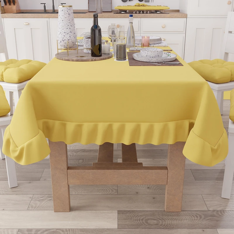 PETTI Artigiani Italiani - Table Cloth with Valance, Rectangular Kitchen Tablecloth with Valance, Plain Cotton Tablecloth, X6 Seater (140 x 180 cm) Yellow - Image 1