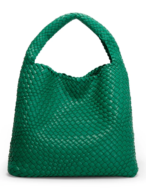 Queenoris Fashion Woven Purse for Women Top-handle Shoulder Bag Soft Summer Hobo Tote Bag, Forest Green