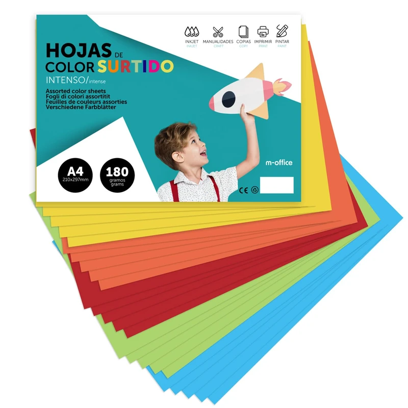 A4 Assorted Colour Card 180g Craft Document Creative Designs A4 m-office (x250 Intenso Assortment)