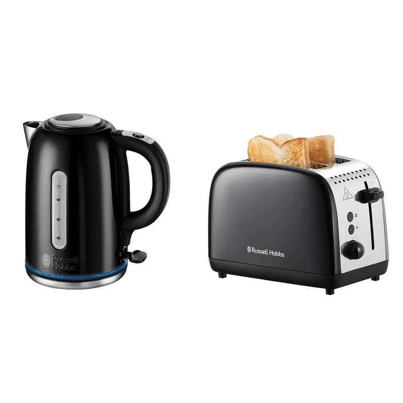 Russell Hobbs 20462 Quiet Boil Kettle & 26550 2 Slice Toaster, Black