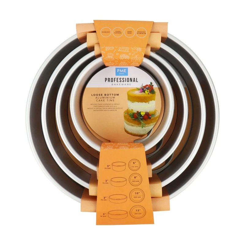 PME Loose Bottom Round Cake Pan, 3 inch deep - Set of 4, Silber