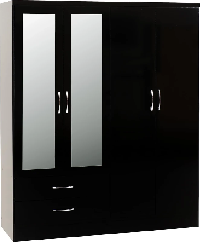 Seconique Nevada 4 Door 2 Drawer Wardrobe in Black Gloss