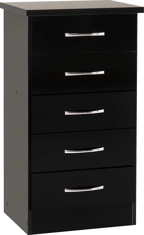 Seconique Nevada 5 Drawer Narrow Chest in Black Gloss