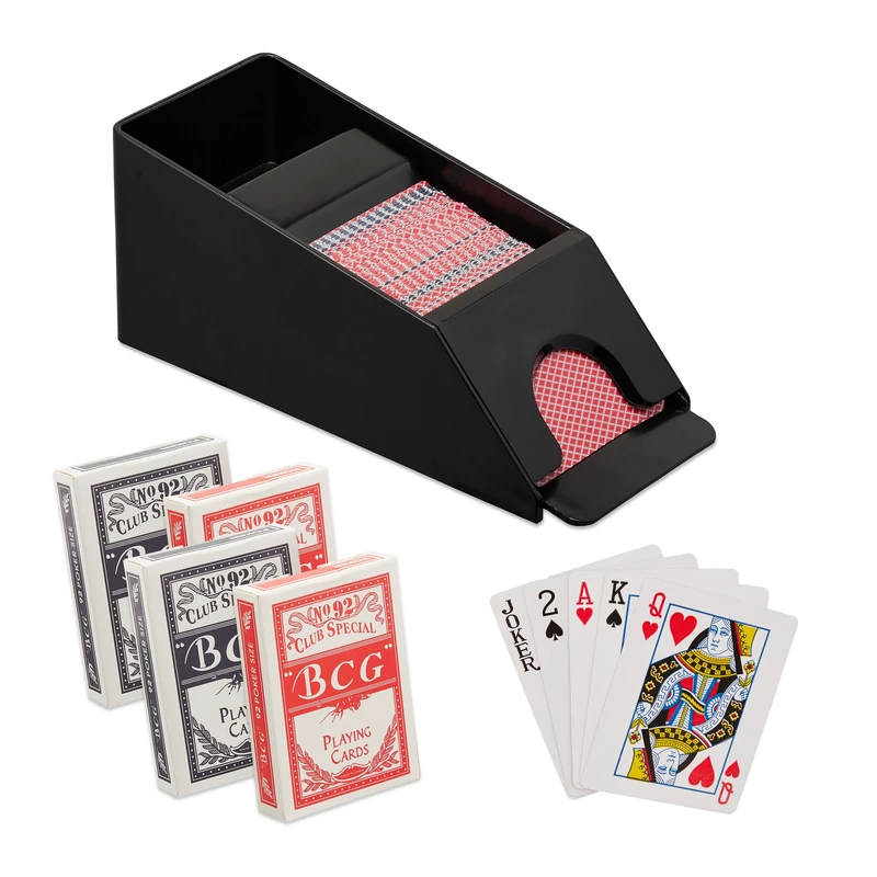 Relaxdays Dealing Shoe, Holder with 4 Decks, Blackjack Card Dispenser, HxWxD:10 x 10 x 25 cm, Black - Image 1