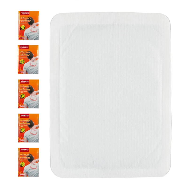 Relaxdays 5x Pads, Air Activated, 12 Hours Heat, Self-Adhesive Body Warmer, Back, Shoulder, Disposable, White, Fleece, 13 x 9.5 cm - Image 1