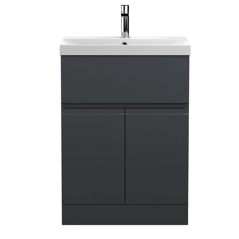Hudson Reed URB1403D Urban Modern Bathroom Floor Standing 2 Door 1 Drawer Bathroom Vanity Unit & Thin-Edge Ceramic Basin, 600mm, Soft Black