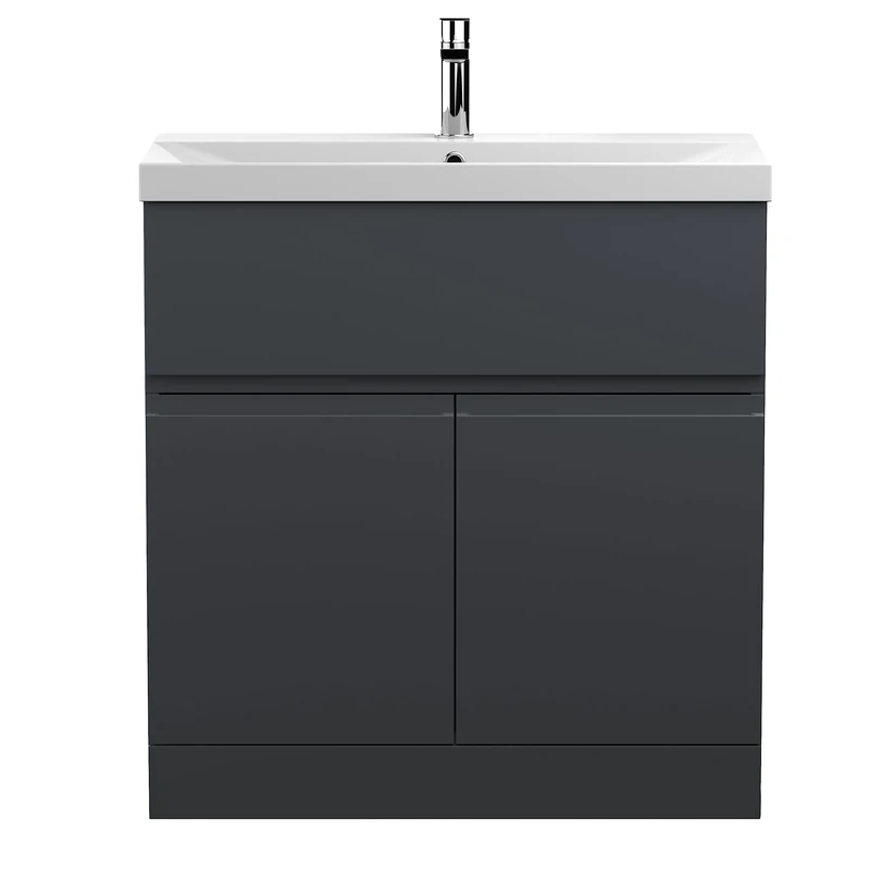 Hudson Reed URB1405D Urban Modern Bathroom Floor Standing 2 Door 1 Drawer Bathroom Vanity Unit & Thin-Edge Ceramic Basin, 800mm, Soft Black